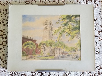 Watercolor by Paul Andrews / building ~ campus / 50's 60's / Signed / Nice Frame