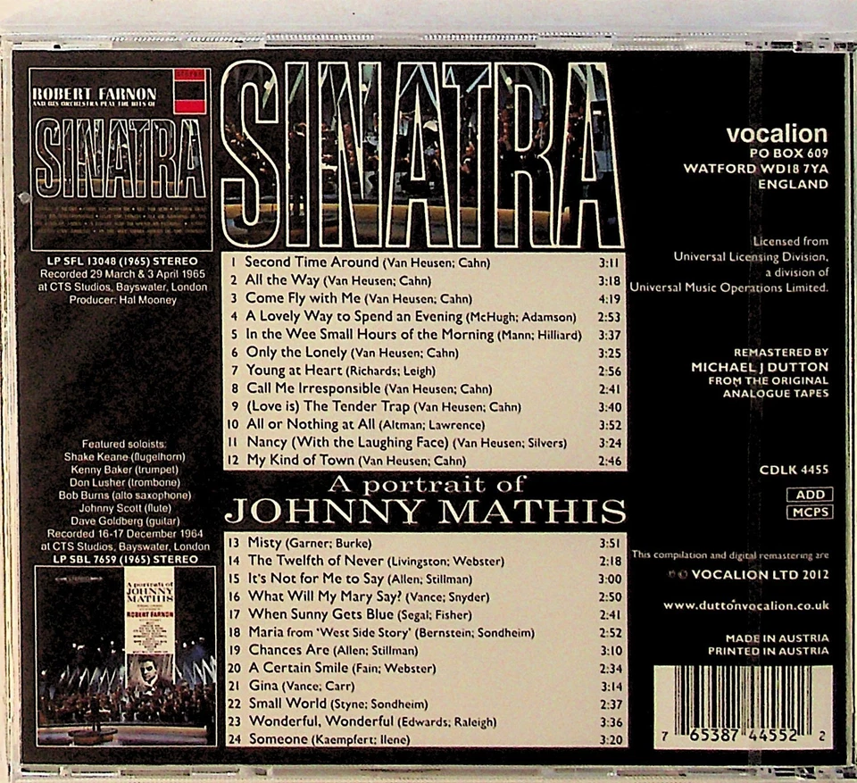 Robert Farnon -The Hits Of Frank Sinatra & A Portrait Johnny Mathis 2on1 CD -NEW - Image 2 of 2