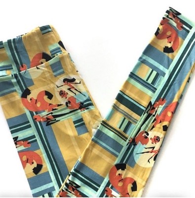 NWT LuLaRoe Disney OS INCREDIBLES FAMILY Leggings in YELLOWS Blues & Greens