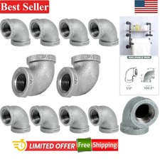 Galvanized Malleable Iron 1/2 Inch 90 Degree Elbow Pipe Fitting Pack of 10