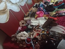 HUGE HAIR ACCESSORY LOT-SEQUIN BOWS SCRUNCIES DECORATIVE CLIPS METAL PINS CLAWS 