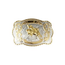 1 1/2" Big Gold Bull Rider Western Belt Buckle - Style 1. 5 1/2" x 3 7/8".