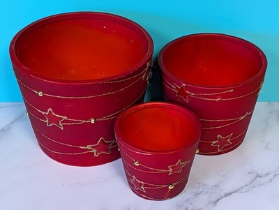 3x Keramik festlich Weihnachten rot Übertöpfe mit Gold Deko Design LESEN