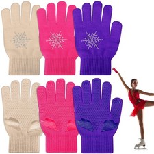 Jiuguva 3 Pairs Ice Skating Gloves Figure Skating Accessories Gloves with Sno...