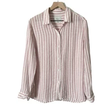 Rails Sydney Stripe Button Down Shirt in Ivory Rose Gold Linen Blend Size Medium