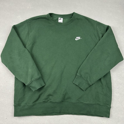 Nike Sweatshirt Men 2XL Green Solid Pullover Crew Neck Sweater Embroidery XXL