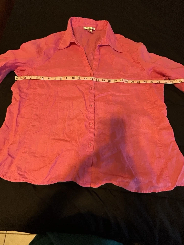 Blusa para mujer talla 2X de lino con botones lengüetas enrollables look capas oficina inteligente informal Foto 4 de 4