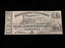 1862 $1 Mississippi & Tennessee GRENADA Mississippi Obsolete Note Trains 🚂