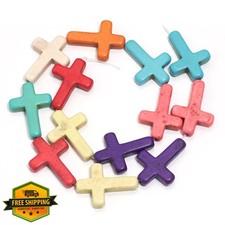 Linsoir White Magnesite Turquoise Cross Beads Approx.36pc