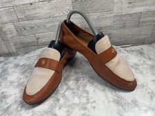 Tory Burch Ballet Loafers Women 8 Shoe Brown Leather Gold Logo Apron Toe Driving