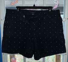 Nautica Women's Navy Twill Chino Shorts Size 12 Anchor Print Mid Rise Stretch