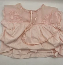 Vtg Sans Souci Night Gown, Pink Nylon, Net Shoulder Pink Flower Applique Size M