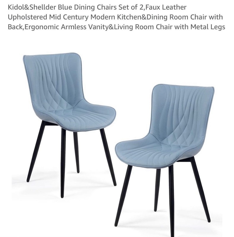 Kidol & Shellder Blue Faux Leather Upholstered Armless Dining Chairs Set of 2