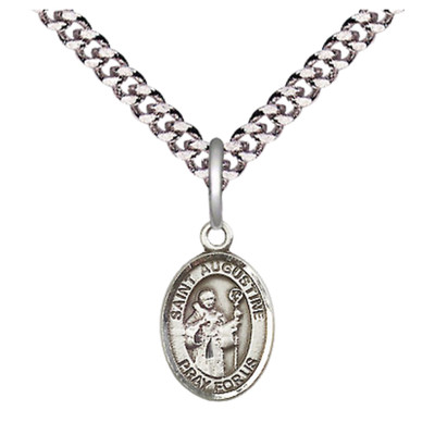 Small Pewter Saint Augustine Medal Pendant 24'' Endless Chain Religious Necklace