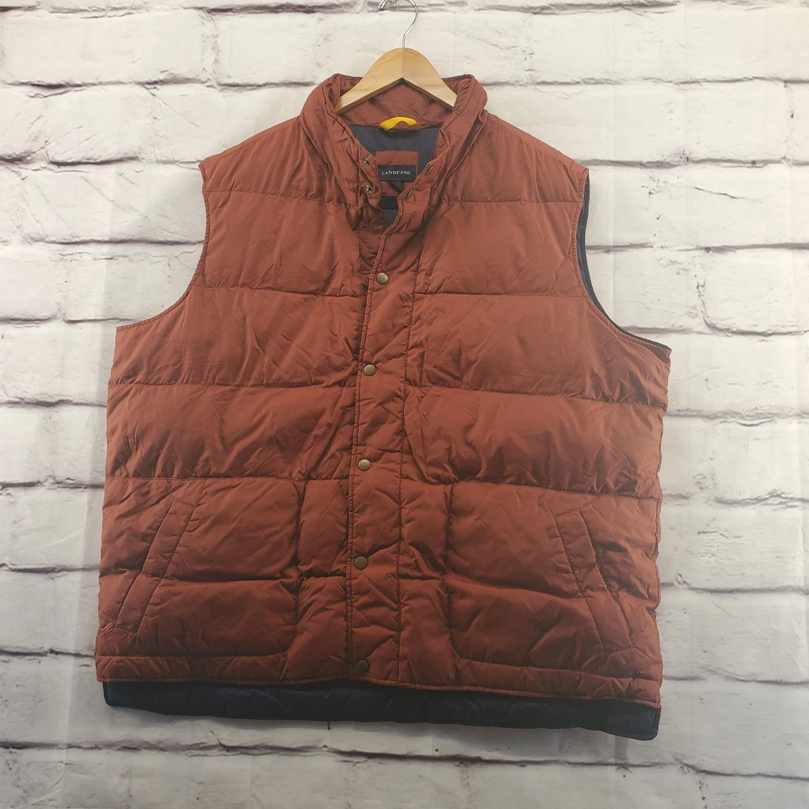 Lands End Vest Mens 2XL Red Down Puffer Nylon Sleeveless Outerwear
