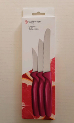 Wusthof 3 Knife Create Collection Set (Paring, Peeling, Serrated) Pink Handle