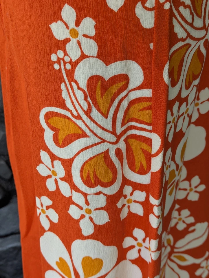 VTG 1960’s Sears Hawaiian Fashions Orange Barkcloth Floral Maxi Dress Sz Med - Image 4 of 4