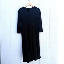 NORMA KAMALI black jersey knit Timeless line 3/4 sleeve a line midi dress sz M