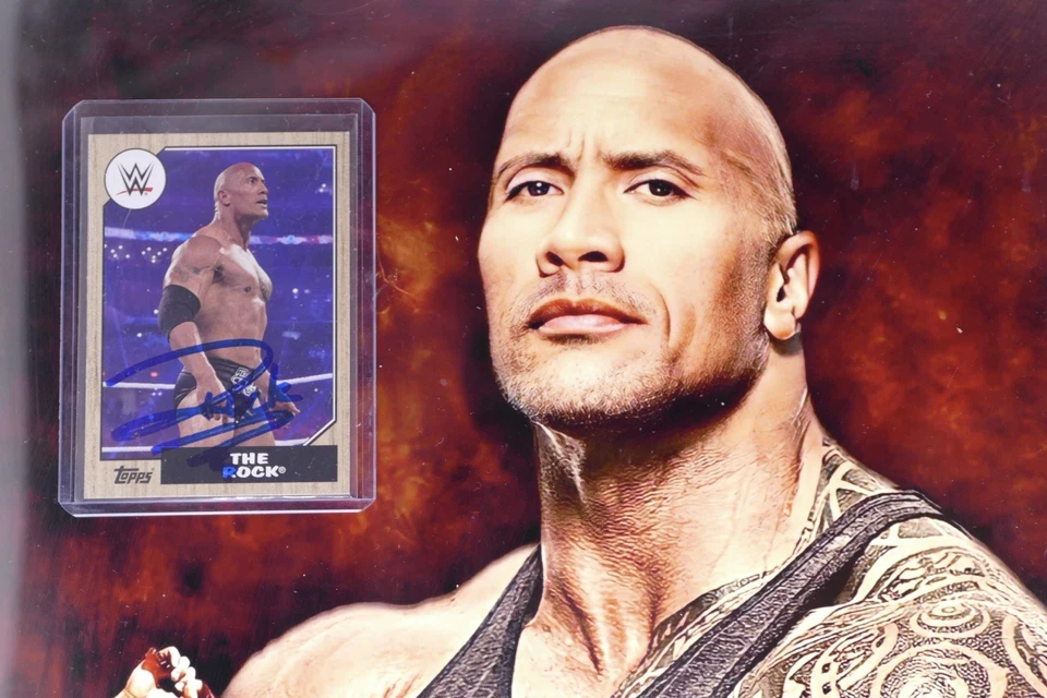 Tarjeta autografiada por Dwayne Johnson “THE ROCK”, foto enmarcada 13x19 firmada certificado de autenticidad WWE Foto 2 de 4