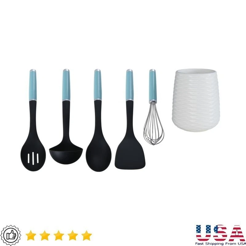 6 Piece Kitchen Tool Set Nylon Utensils Heat Resistant Crock Dishwasher Safe New