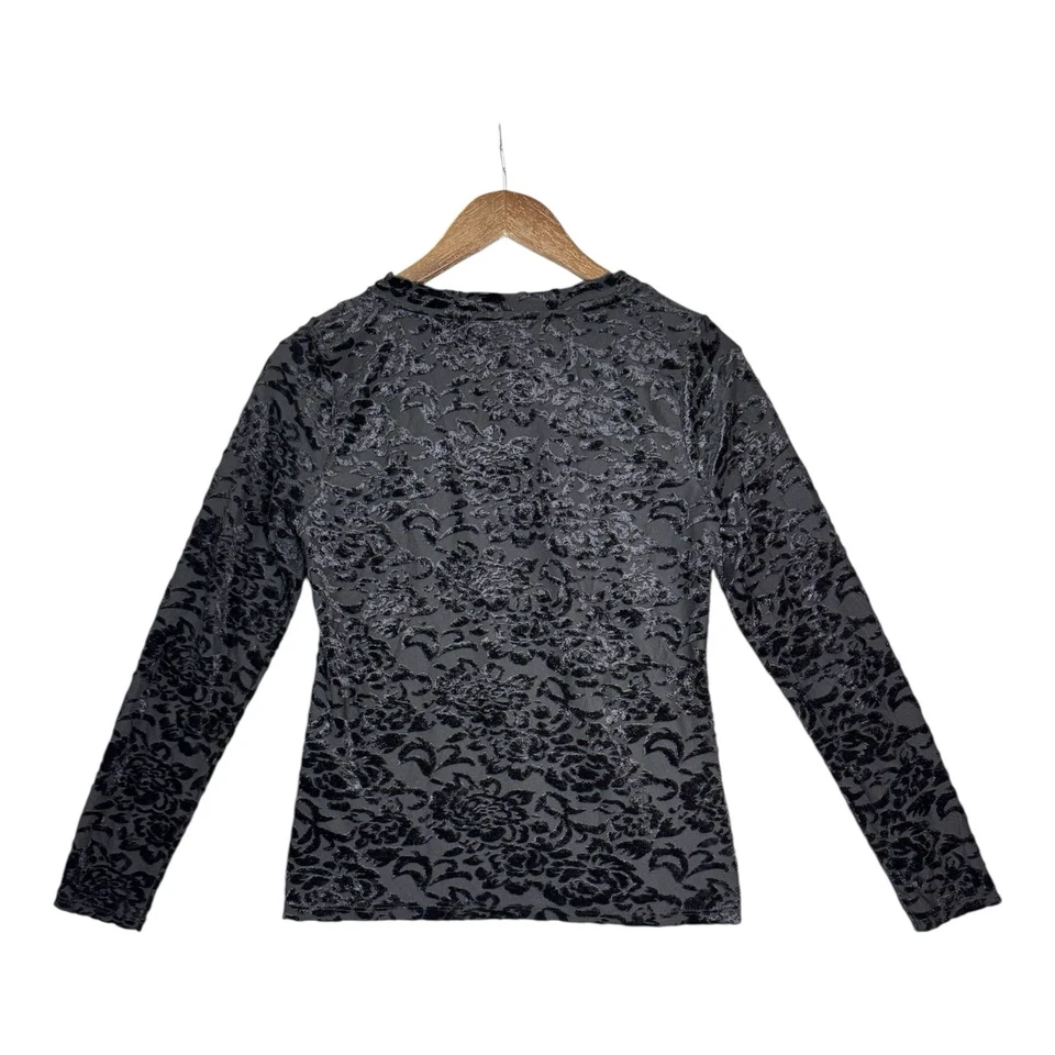 Top WHBM Whimsigoth Terciopelo Burnout S Negro Transparente Manga Larga Oscuro Cottagecore Foto 2 de 4