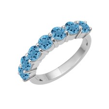 Half Eternity Round Swiss Blue Topaz 925 Sterling Silver Women Wedding Ring