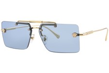 Versace VE2245 100280 Sunglasses Gold/Blue Lenses Rectangle Shape Rimless 60mm