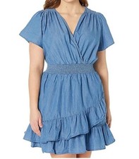 NWT Michael Kors Chambray Flutter Sleeve Ruffle Mock Wrap Dress Size 0X