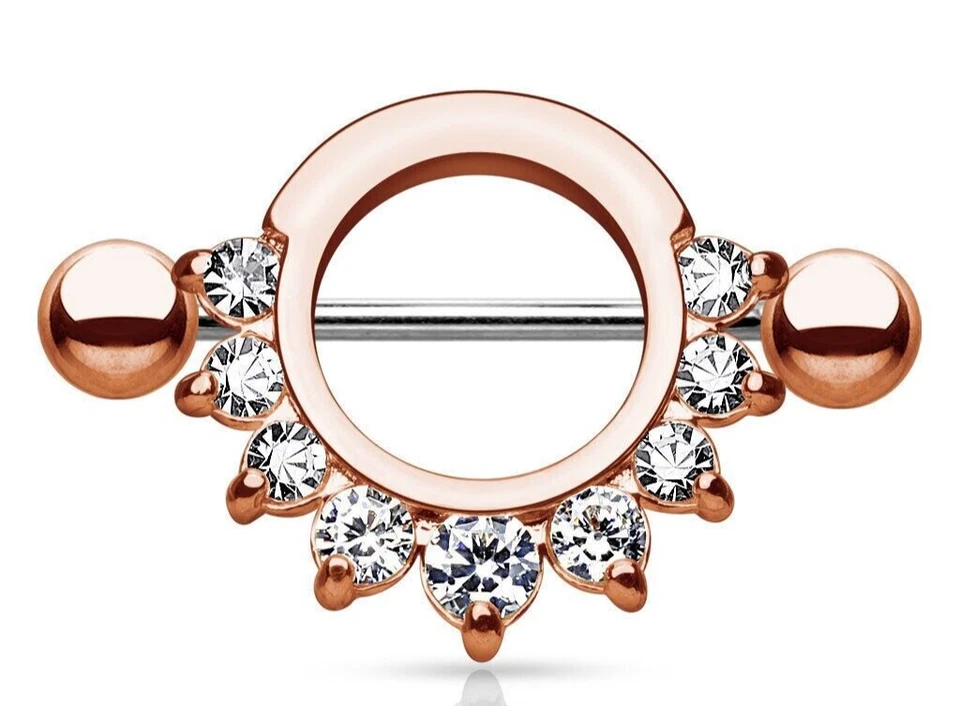 Par de anillos para pezones redondos de medio círculo de diamantes de moissanita de 1 quilate enchapados en oro rosa de 14 quilates Foto 4 de 4