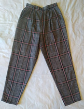 Vintage You Babes Wool-Blend Pleated Pants Women s High Waist Tapered Leg Plaid