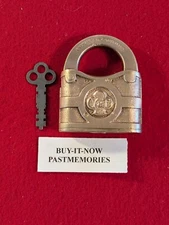 "Y&T CLOVER" STANDARD #863 YALE BRASS PADLOCK w/ KEY, VINTAGE LOCK ANTIQUE LOCKS