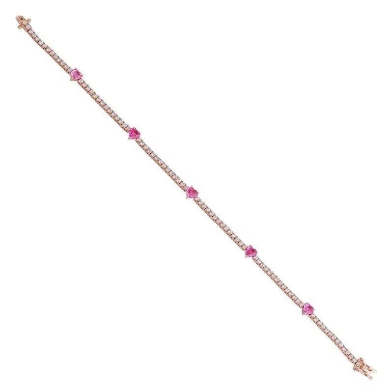 Brazalete para mujer de diamantes de zafiro creado en laboratorio con corte de corazón de 8 quilates enchapado en oro rosa de 14 quilates Foto 4 de 4