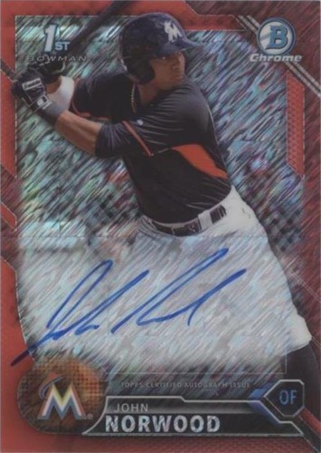 Marlins John Norwood Signed Autographed 2016 1st Bowman Chrome 
