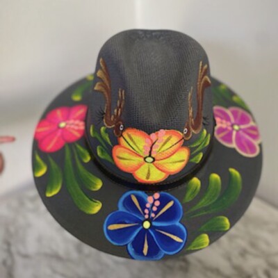 Hand Painted Mexican Art Folkloric Straw Sun Hat Sombrero  display picture 3