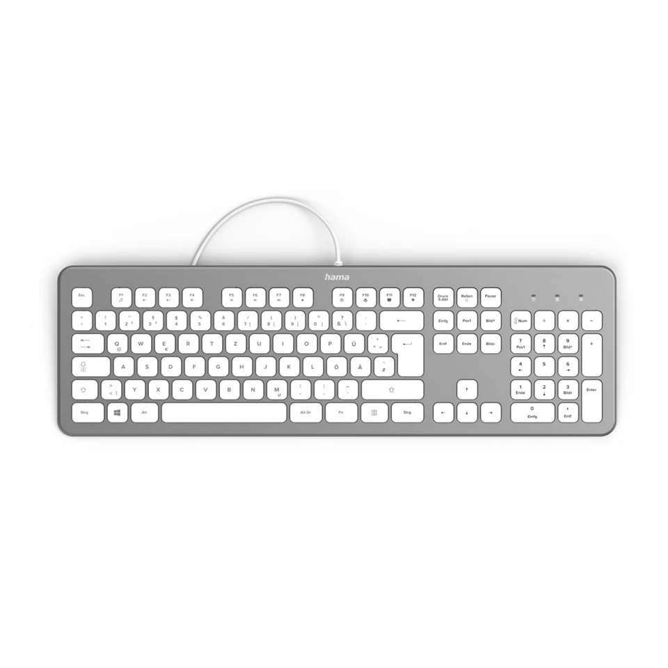 Hama Tastatur USB Keyboard QWERTZ KC-700 PC, Kabelgebunden, leise Tasten, Silber - Bild 4 von 4