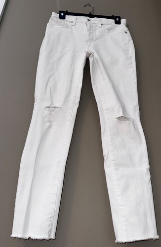 MADEWELL White 9" High-Rise Distressed Skinny Leg Raw-Hem Crop Jeans Size 26 - Picture 10 of 24