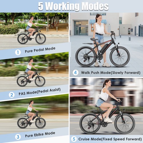 500W Electric Bike for SALE,26'' Mountain Bike 21Speed Commuter Ebike 48V Motor^ - Picture 10 of 54