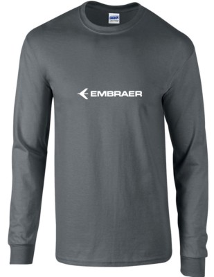 Embraer White Logo Brazilian Aerospace Geek Charcoal Gray Long Sleeve T-shirt