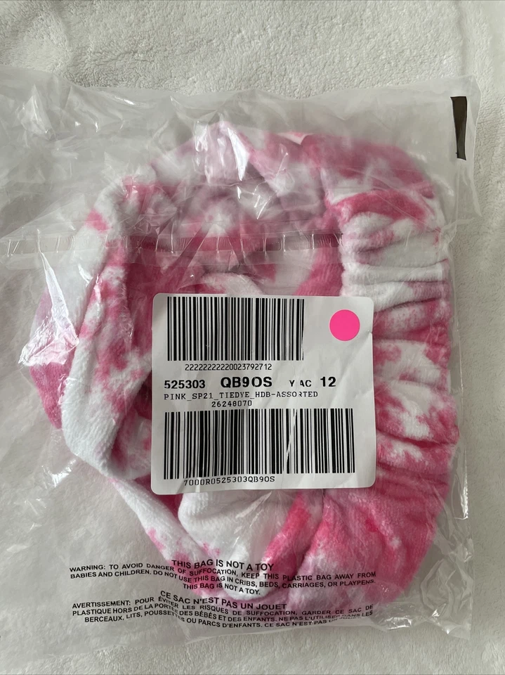 Diadema toalla de pelo rosa Victoria's Secret en rosa blanco tie dye NUEVO Foto 2 de 3