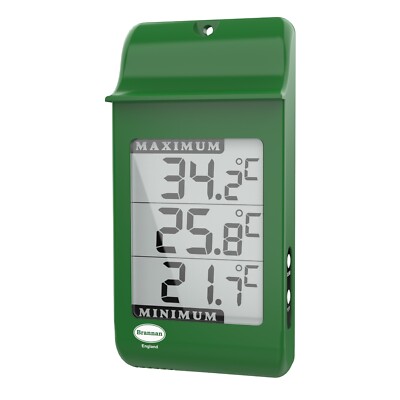 Großes digitales Max Min Thermometer in grün - Gewächshaus Gartenarbeit Innen Außen