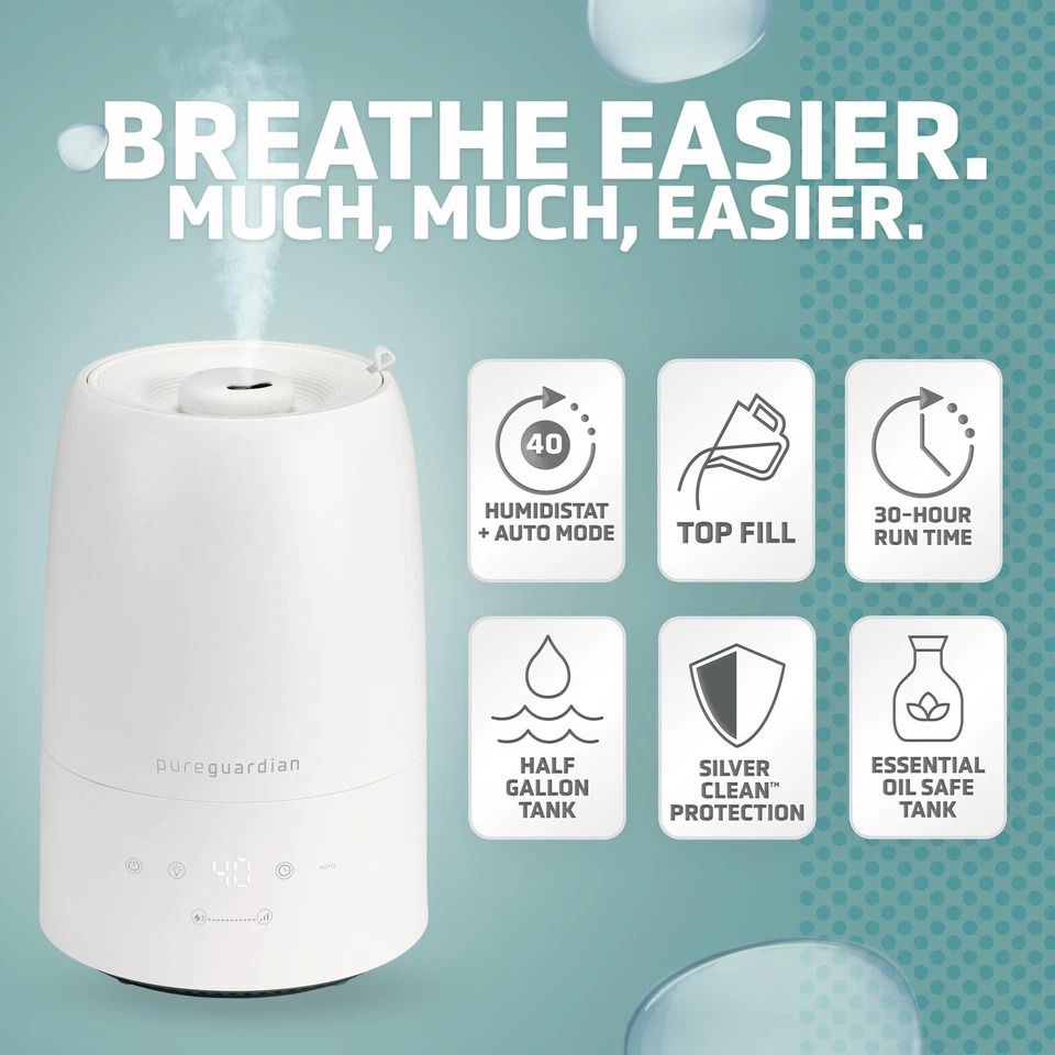 PureGuardian 30Hour Top Fill Cool Mist Ultrasonic Humidifier/Diffuser H955W NEW - Image 2 of 4