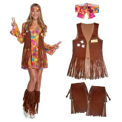 Damen 1960er Hippie Mini Kostüm S - XL Damen Hippie Kostüm Blume Kind
