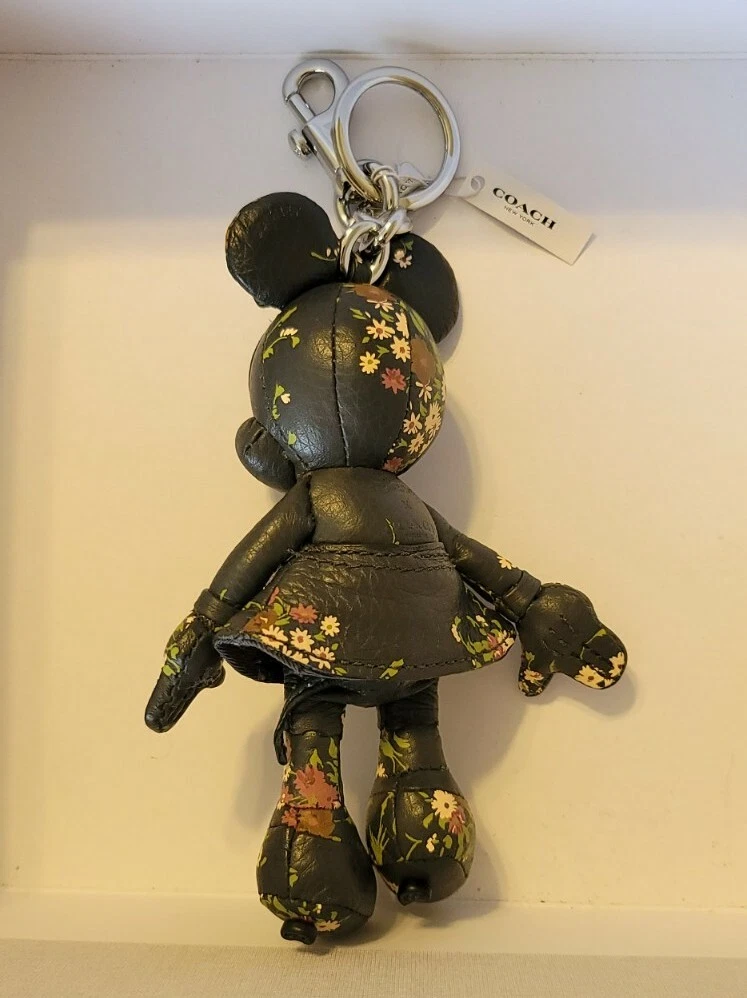 Coach Disney X Minnie Mouse Black Floral Doll Bag Charm Style F30955 NWT