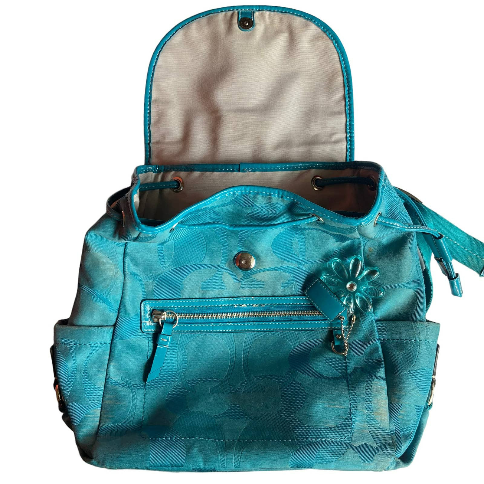 Coach Kyra Signature Teal Daisy Backpack Gem