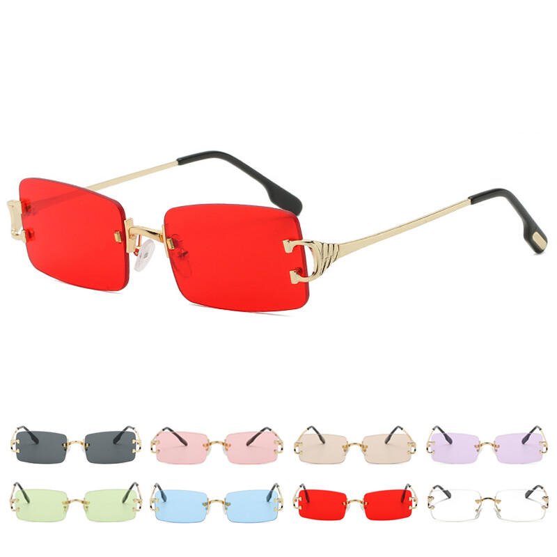 ?Vintage Sunglasses for Women Men Rectangle Rimless Metal Shades piscm Vintage Rimless Rectangle Sunglasses for Women Men  main image 3
