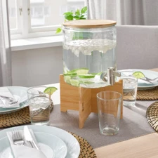 IKEA 365+ Beverage dispenser, bamboo/clear glass, 4 qt Free Shipping