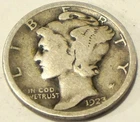 1923 Mercury Head Silver Dime, 90% Silver