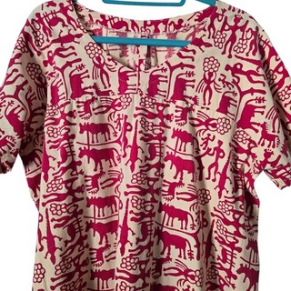 Handmade Vintage 70's Aztec Animal Print Cotton Caftan S L