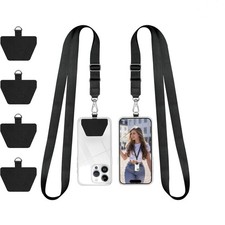 Adjustable Phone Lanyard Neck Strap for ID Badges, Cell Phones - 2 Pack, Black