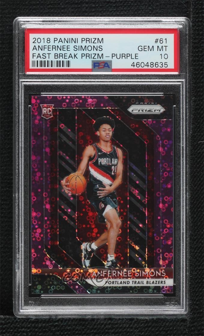 2018 Prizm Fast Break Purple 13/75 Anfernee Simons PSA 10 GEM MT Rookie RC v9t